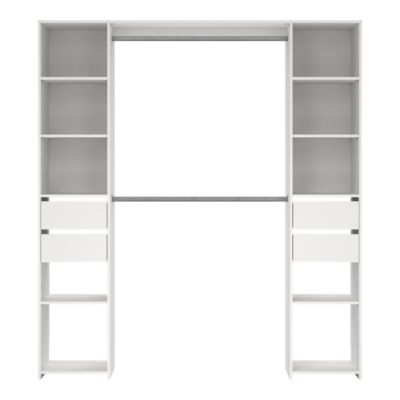 Kit dressing 2 colonnes L. 180 x H. 200 x P. 40 cm, blanc, avec avec tiroirs et 2 barres de penderie