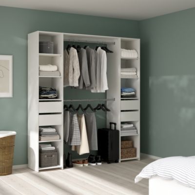 Kit dressing 2 colonnes L. 180 x H. 200 x P. 40 cm, blanc, avec avec tiroirs et 2 barres de penderie
