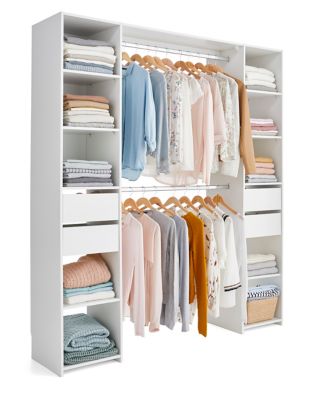 Kit dressing 2 colonnes L. 180 x H. 200 x P. 40 cm, blanc, avec avec tiroirs et 2 barres de penderie