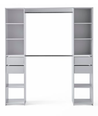 Kit dressing 2 colonnes L. 180 x H. 200 x P. 40 cm, blanc, avec avec tiroirs et 2 barres de penderie