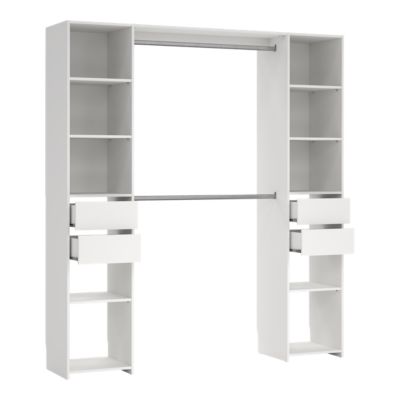 Kit dressing 2 colonnes L. 180 x H. 200 x P. 40 cm, blanc, avec avec tiroirs et 2 barres de penderie