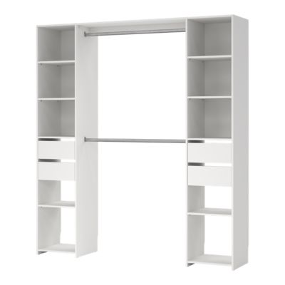 Kit dressing 2 colonnes L. 180 x H. 200 x P. 40 cm, blanc, avec avec tiroirs et 2 barres de penderie