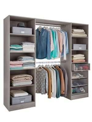 Kit dressing 2 colonnes Qazar H. 200 cm x L. 220 cm décor chêne grisé