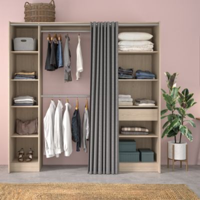 Kit dressing 2 colonnes réversibles avec rideau Eklips II effet chêne H. 200 x L. 200 x P. 48 cm