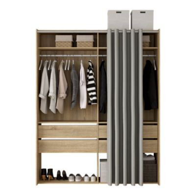 Kit dressing 2 colonnes réversibles avec rideau Keppel II effet chêne H.200 x l.158,5 x P.50,25 cm