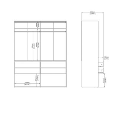 Kit dressing 2 colonnes réversibles avec rideau Keppel II effet chêne H.200 x l.158,5 x P.50,25 cm