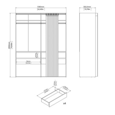 Kit dressing 2 colonnes réversibles avec rideau Keppel II effet chêne H.200 x l.158,5 x P.50,25 cm