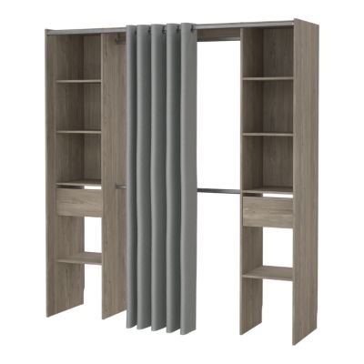 Kit dressing 2 colonnes réversibles avec rideau Komet II décor chêne grisé H.200,4 x L.180 x P.50,3 cm