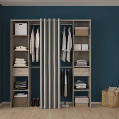 Kit dressing 2 colonnes réversibles avec rideau Komet II décor chêne grisé H.200,4 x L.180 x P.50,3 cm