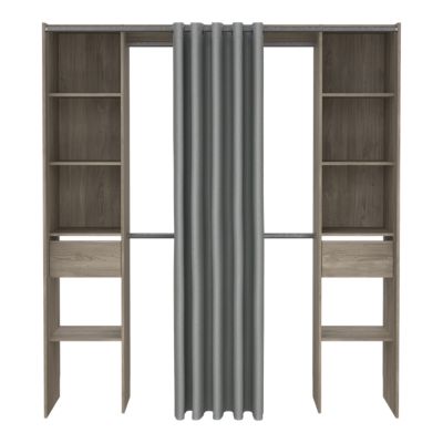 Kit dressing 2 colonnes réversibles avec rideau Komet II décor chêne grisé H.200,4 x L.180 x P.50,3 cm