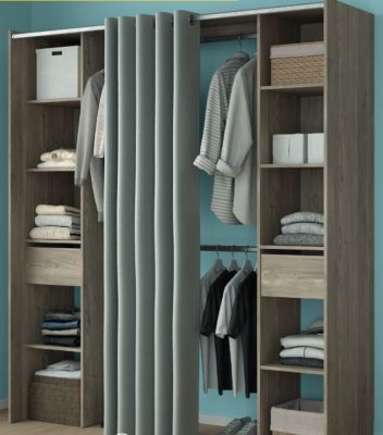 Kit dressing 2 colonnes réversibles avec rideau Komet II décor chêne grisé H.200,4 x L.180 x P.50,3 cm