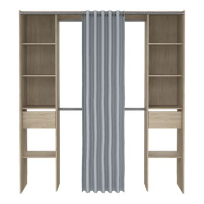 Kit dressing 2 colonnes réversibles avec rideau Komet II décor chêne H.200,4 x L.180 x P.50,3 cm