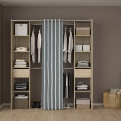 Kit dressing 2 colonnes réversibles avec rideau Komet II décor chêne H.200,4 x L.180 x P.50,3 cm