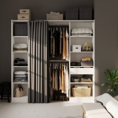 Kit Dressing New Star Blanc – Armoire De Rangement Avec Rideau, 200x180x50 Cm