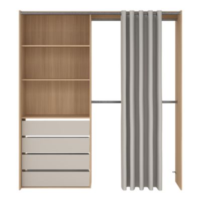 Kit dressing Arina avec rideau, décor chêne cachemire, H.200,4 x L.181,5 x P.50 cm