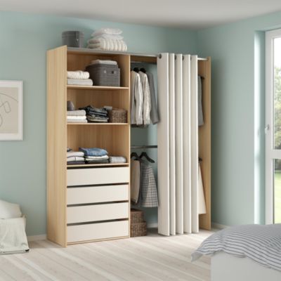 Kit dressing Arina avec rideau, décor chêne cachemire, H.200,4 x L.181,5 x P.50 cm