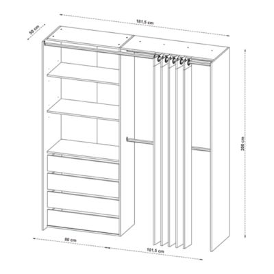 Kit dressing Arina avec rideau, décor chêne cachemire, H.200,4 x L.181,5 x P.50 cm