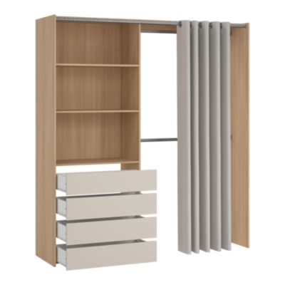 Kit dressing Arina avec rideau, décor chêne cachemire, H.200,4 x L.181,5 x P.50 cm