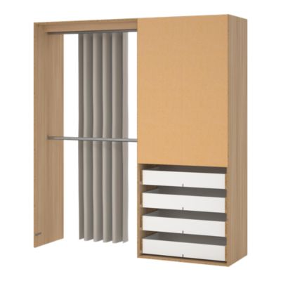 Kit dressing Arina avec rideau, décor chêne cachemire, H.200,4 x L.181,5 x P.50 cm
