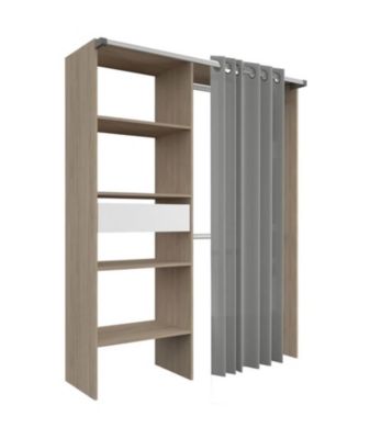 Dressing DEKIT GRUPO RIMOBEL Suit - 205x50x177,5 Cm - Avec Étagères, 4 Tiroirs, Rideau - Finition Naturelle Bois