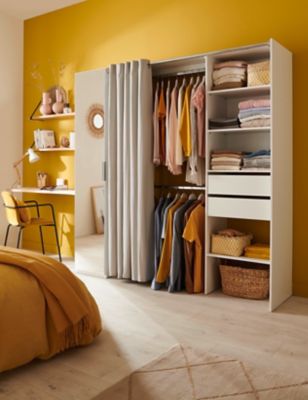 Kit dressing avec porte miroir et rideau décor blanc H. 200,4 x L. 200