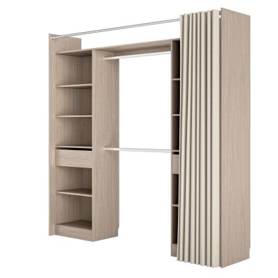 Kit dressing avec rideau, 2 colonnes réversibles L. 220 x H. 220 x P. 48 cm, effet chêne, avec 2 tiroirs, GoodHome Balsam