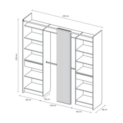 Kit dressing avec rideau, 2 colonnes réversibles L. 220 x H. 220 x P. 48 cm, effet chêne, avec 2 tiroirs, GoodHome Balsam