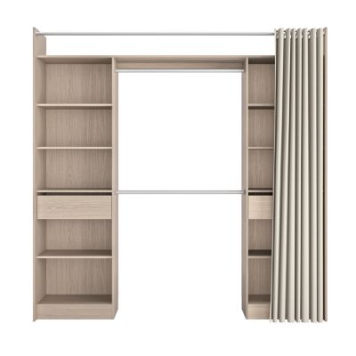 Kit dressing avec rideau, 2 colonnes réversibles L. 220 x H. 220 x P. 48 cm, effet chêne, avec 2 tiroirs, GoodHome Balsam