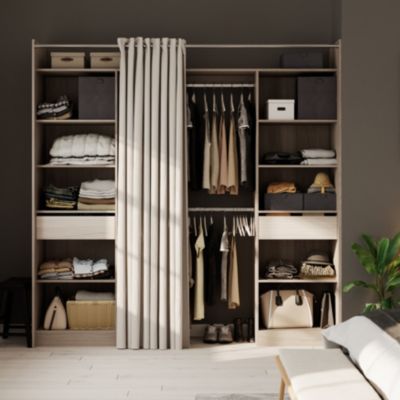 Kit dressing avec rideau, 2 colonnes réversibles L. 220 x H. 220 x P. 48 cm, effet chêne, avec 2 tiroirs, GoodHome Balsam