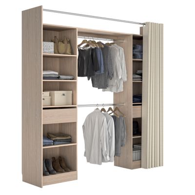 Kit dressing avec rideau, 2 colonnes réversibles L. 220 x H. 220 x P. 48 cm, effet chêne, avec 2 tiroirs, GoodHome Balsam