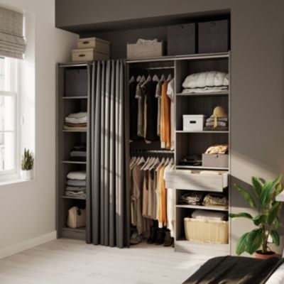 Kit dressing avec rideau Eklips II effet chêne grisé L. 200 x P. 48 x H. 200 cm Castorama