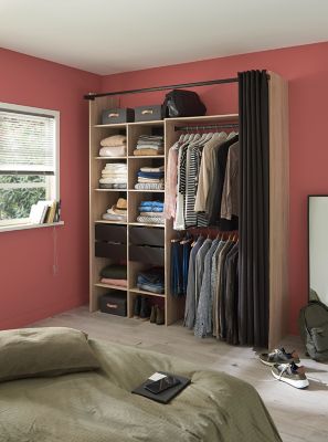 Kit dressing avec rideau Flexi décor chêne Dakota L. 150/190 x H. 220 x