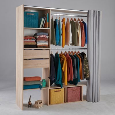 Kit dressing avec rideau Freya décor chêne H. 200 x l. 179,7 x P. 48,2 cm