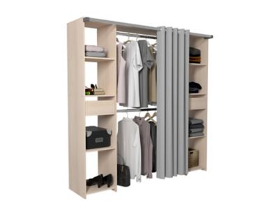 Kit dressing avec rideau New Beli coloris chêne clair H. 180 x L. 120-180 x P. 40 cm