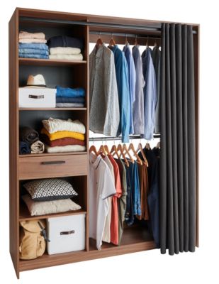 Kit dressing avec rideau Nixon effet noyer L. 160 x H. 203 x P. 50 cm