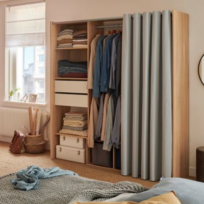 Kit dressing bicolore avec rideau Freya d cor ch ne et blanc H