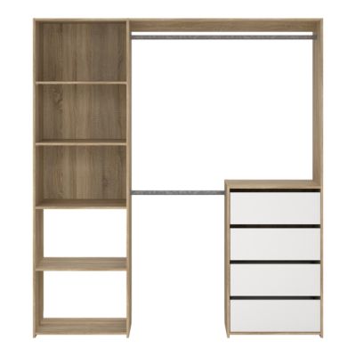 Kit dressing bicolore Karisma avec bloc 4 tiroirs décor chêne et blanc l. 181,5 x P. 39,95 x H. 200,4 cm