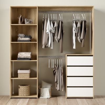 Kit dressing bicolore Karisma avec bloc 4 tiroirs décor chêne et blanc l. 181,5 x P. 39,95 x H. 200,4 cm