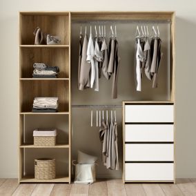 Kit dressing bicolore Karisma avec bloc 4 tiroirs décor chêne et blanc l. 181,5 x P. 39,95 x H. 200,4 cm