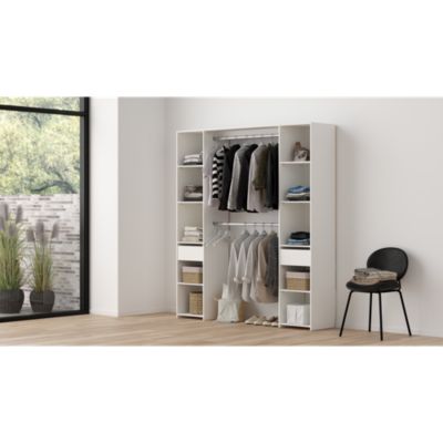 Kit dressing blanc 2 colonnes, 2 tiroirs, H. 200,4 x L. 180 x P. 39,95 cm