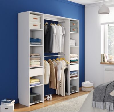 Kit dressing blanc 2 colonnes, 2 tiroirs, H. 200,4 x L. 180 x P. 39,95 cm