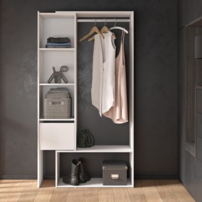 Kit dressing extensible 1 colonne 1 tiroir effet chêne blanc L.82,6 à 119,1 x H.183 x P.39,6 cm Flower