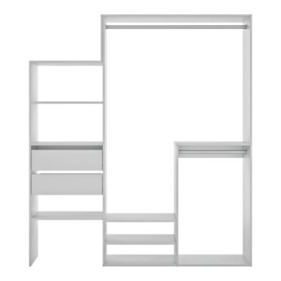 Kit dressing modulable 1 colonne L. 120 à 180 x H. 200 x P.40, 6 cm, blanc, avec 2 tiroirs, Tautra