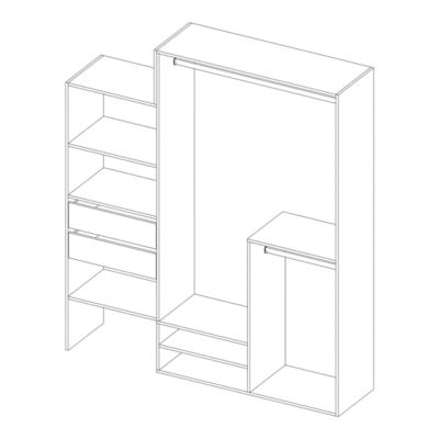Kit dressing modulable 1 colonne L. 120 à 180 x H. 200 x P.40, 6 cm, blanc, avec 2 tiroirs, Tautra