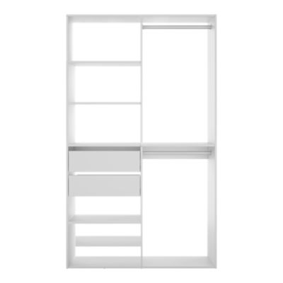 Kit dressing modulable 1 colonne L. 120 à 180 x H. 200 x P.40, 6 cm, blanc, avec 2 tiroirs, Tautra