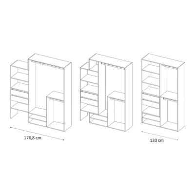 Kit dressing modulable 1 colonne L. 120 à 180 x H. 200 x P.40, 6 cm, blanc, avec 2 tiroirs, Tautra