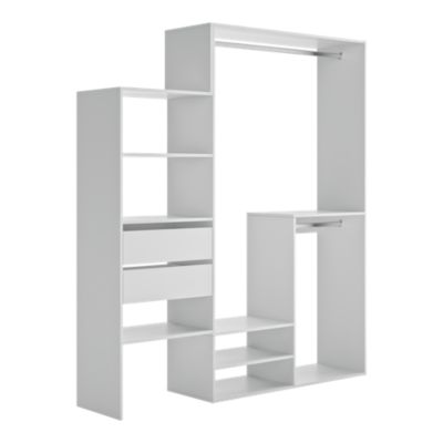 Kit dressing modulable 1 colonne L. 120 à 180 x H. 200 x P.40, 6 cm, blanc, avec 2 tiroirs, Tautra