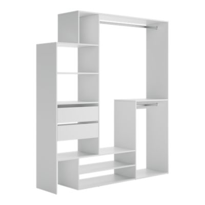 Kit dressing modulable 1 colonne L. 120 à 180 x H. 200 x P.40, 6 cm, blanc, avec 2 tiroirs, Tautra