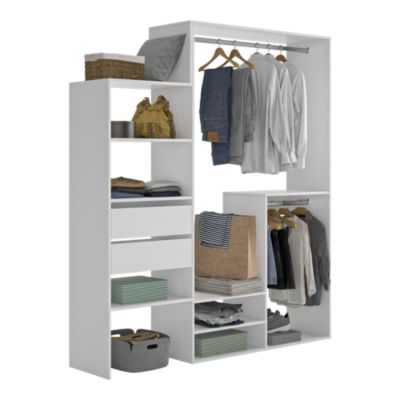 Kit dressing modulable 1 colonne L. 120 à 180 x H. 200 x P.40, 6 cm, blanc, avec 2 tiroirs, Tautra