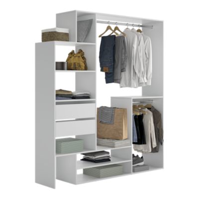 Kit dressing modulable 1 colonne L. 120 à 180 x H. 200 x P.40, 6 cm, blanc, avec 2 tiroirs, Tautra